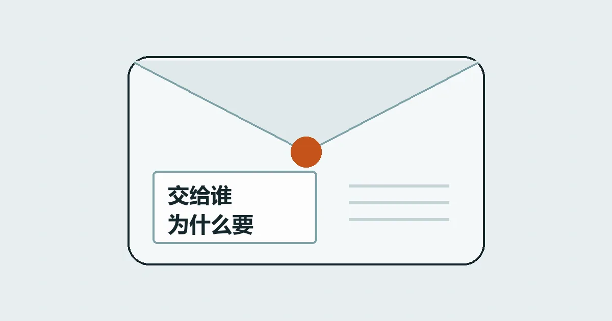 rurfo 绘制的封面：一只横放的开窗信封，窗口里露出「交给谁」「为什么要」两行字